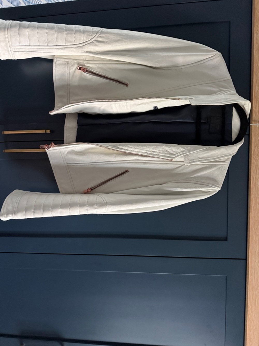 J. Crew Cream Leather Moto Jacket with Rose Gold Zippers